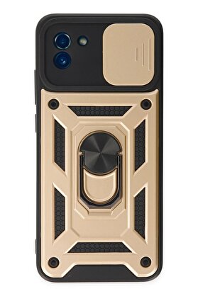 CepteToptan Samsung Galaxy A03 Kılıf Pars Lens Yüzüklü Silikon - Gold - DROPX5227-4988
