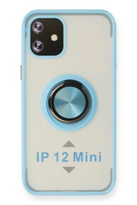 CepteToptan iPhone 12 Mini Kılıf Montreal Yüzüklü Silikon Kapak - Buz Mavi - DROPX1864-7407