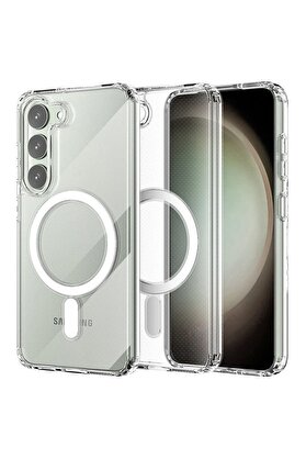CepteToptan Samsung Galaxy S23 Kılıf Magneticsafe Şeffaf Silikon - Şeffaf - DROPX8487-7942