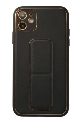 CepteToptan iPhone 12 Kılıf Coco Deri Standlı Kapak - Siyah - DROPX5368-8058