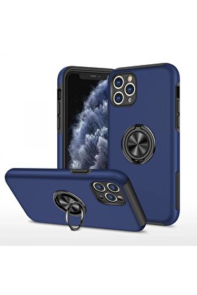 CepteToptan iPhone 11 Pro Max Kılıf Elit Yüzüklü Kapak - Lacivert - DROPX5517-8037