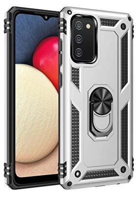 CepteToptan Samsung Galaxy A02S Kılıf Sofya Yüzüklü Silikon Kapak - Gümüş - DROPX3570-2810