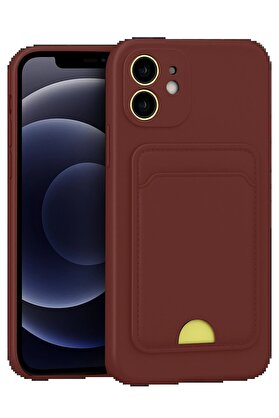 CepteToptan iPhone 11 Kılıf Kelvin Kartvizitli Silikon - Bordo - DROPX6006-2799