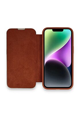 CepteToptan iPhone 14 Pro Kılıf Dolpin Kapaklı - Kahverengi - DROPX4987-6852