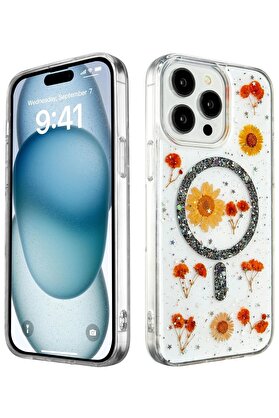 CepteToptan iPhone 14 Pro Max Kılıf Daisy Simli Magsafe Kapak - Siyah - DROPX5087-1416