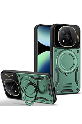 CepteToptan Xiaomi Redmi Note 14 Pro Plus Kılıf Joy Lens Standlı Kapak - Koyu Yeşil - DROPX7151-2377