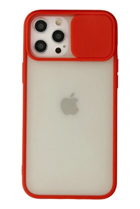 CepteToptan iPhone 12 Pro Max Kılıf Palm Buzlu Kamera Sürgülü Silikon - Kırmızı - DROPX9009-1139