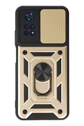 CepteToptan Xiaomi Poco M4 Pro 4G Kılıf Pars Lens Yüzüklü Silikon - Gold - DROPX8026-5126