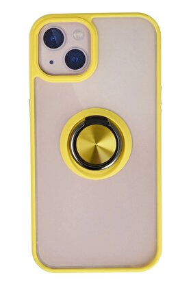 CepteToptan iPhone 15 Kılıf Montreal Yüzüklü Silikon Kapak - Sarı - DROPX7396-9548