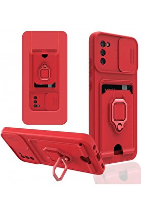 CepteToptan Samsung Galaxy A02S Kılıf Zuma Kartvizitli Yüzüklü Silikon - Kırmızı - DROPX5648-8892