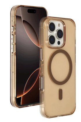CepteToptan iPhone 16 Pro Max Gleam PC Sert Magsafe Kılıf - Şeffaf-Gold - DROPX5968-9695
