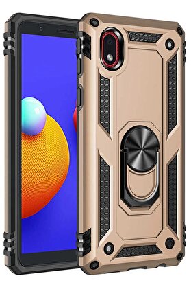 CepteToptan Samsung Galaxy A01 Core Kılıf Sofya Yüzüklü Silikon Kapak - Gold - DROPX8447-5520