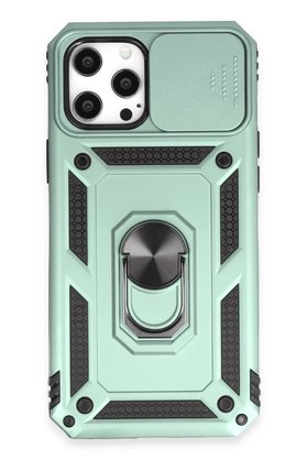 CepteToptan iPhone 12 Pro Max Kılıf Pars Lens Yüzüklü Silikon - Yeşil - DROPX3359-4137