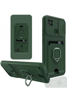 CepteToptan Xiaomi Redmi 9C Kılıf Zuma Kartvizitli Yüzüklü Silikon - Yeşil - DROPX9298-9723
