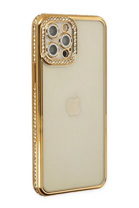 CepteToptan iPhone 12 Pro Kılıf Joke Taşlı Silikon - Gold - DROPX2913-7568
