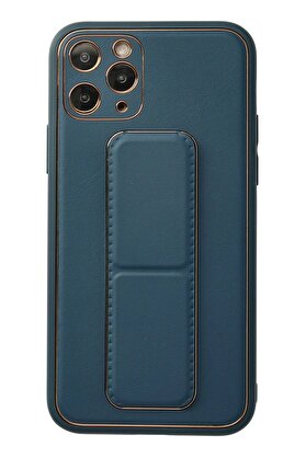 CepteToptan iPhone 11 Pro Kılıf Coco Deri Standlı Kapak - Mavi - DROPX9801-6758