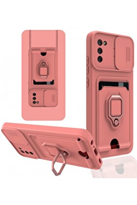 CepteToptan Samsung Galaxy A03S Kılıf Zuma Kartvizitli Yüzüklü Silikon - Pembe - DROPX1472-9141