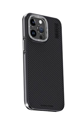 CepteToptan iPhone 15 Pro Kılıf Aramid 600D Kevlar Karbon Fiber Magsafe Kapak - Gri - DROPX3167-8605