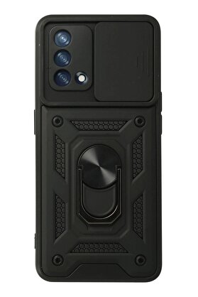CepteToptan Oppo A74 4G Kılıf Pars Lens Yüzüklü Silikon - Siyah - DROPX1772-9761