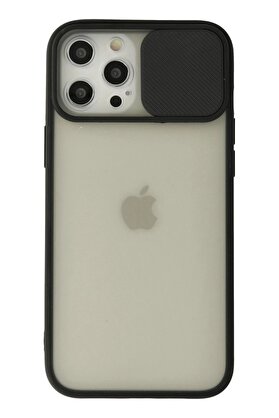 CepteToptan iPhone 12 Pro Max Kılıf Palm Buzlu Kamera Sürgülü Silikon - Siyah - DROPX7428-1317