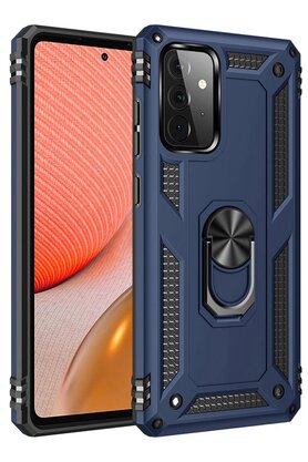 CepteToptan Samsung Galaxy A72 Kılıf Sofya Yüzüklü Silikon Kapak - Lacivert - DROPX9390-7935