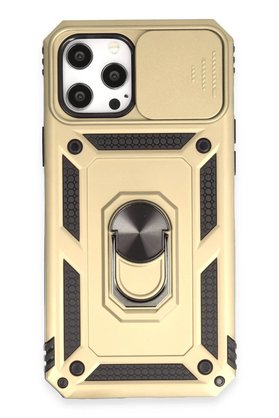 CepteToptan iPhone 12 Pro Max Kılıf Pars Lens Yüzüklü Silikon - Gold - DROPX9931-1626