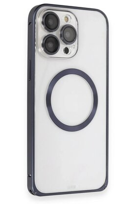 CepteToptan iPhone 15 Pro Max Kılıf Metal Bumper Magneticsafe Kapak - Lacivert - DROPX3554-1860