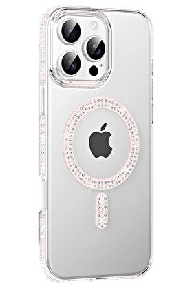 CepteToptan Apple iPhone 16 Pro Max Move Taşlı Magsafe Kapak - Gümüş - DROPX9797-8846