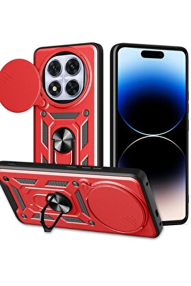 CepteToptan Xiaomi Redmi Note 14 Pro Plus Kılıf Pars Lens Yüzüklü Silikon - Kırmızı - DROPX7532-3243