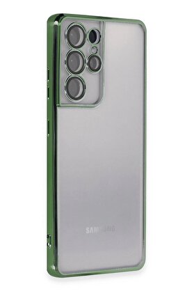 CepteToptan Samsung Galaxy S21 Ultra Kılıf Lensli Silikon - Yeşil - DROPX5738-5426
