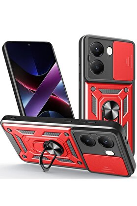 CepteToptan Xiaomi Poco X7 Pro Kılıf Pars Lens Yüzüklü Silikon - Kırmızı - DROPX1641-7306