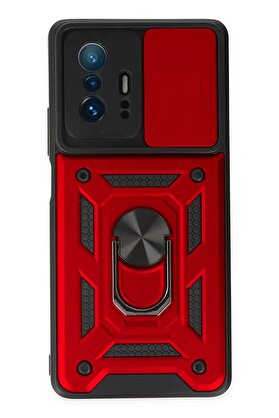 CepteToptan Xiaomi Mi 11T Pro Kılıf Pars Lens Yüzüklü Silikon - Kırmızı - DROPX9929-1745
