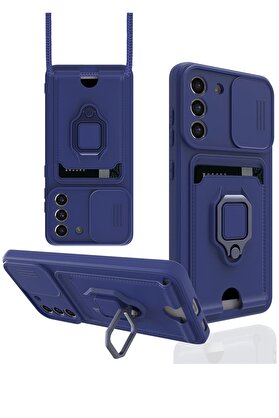 CepteToptan Samsung Galaxy S21 FE Kılıf Zuma Kartvizitli Yüzüklü Silikon - Lacivert - DROPX8422-7547