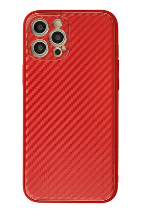 CepteToptan iPhone 12 Pro Max Kılıf Coco Karbon Silikon - Kırmızı - DROPX9515-2792