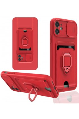 CepteToptan iPhone 11 Kılıf Zuma Kartvizitli Yüzüklü Silikon - Kırmızı - DROPX2173-3082