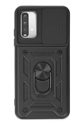 CepteToptan Xiaomi Redmi Note 9 4G Kılıf Pars Lens Yüzüklü Silikon - Siyah - DROPX9636-2589
