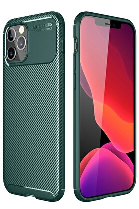 CepteToptan iPhone 11 Pro Kılıf Auto Focus Karbon Kapak - Yeşil - DROPX6532-2065