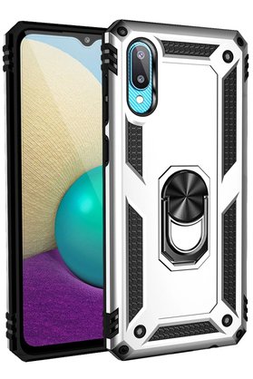 CepteToptan Samsung Galaxy A02 Kılıf Sofya Yüzüklü Silikon Kapak - Gümüş - DROPX4398-7919