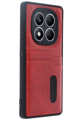 CepteToptan Xiaomi Redmi Note 14 Pro 5G Kılıf Sara Kartvizitli Deri Kılıf - Kırmızı - DROPX2553-9141