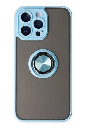 CepteToptan iPhone 14 Pro Max Kılıf Montreal Yüzüklü Silikon Kapak - Buz Mavi - DROPX4496-6463