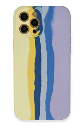 CepteToptan iPhone 12 Pro Max Kılıf Ebruli Lansman Silikon - Sarı-Lila - DROPX7228-8442