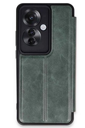 CepteToptan Oppo Reno 11F Kılıf Flip Cover - Koyu Yeşil - DROPX4273-8179