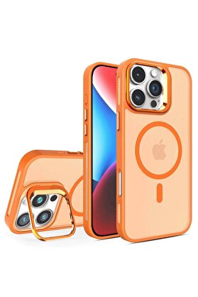 CepteToptan iPhone 16 Pro Flet Lens Magsafe Kapak - Turuncu - DROPX5886-9562