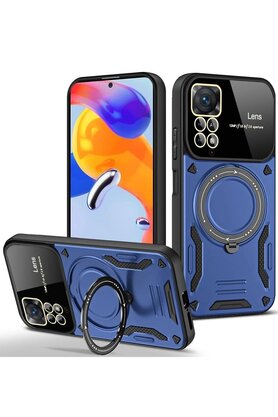CepteToptan Xiaomi Redmi Note 11 Pro Kılıf Joy Lens Standlı Kapak - Lacivert - DROPX3223-9035