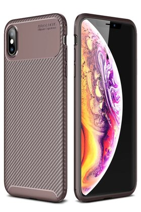CepteToptan iPhone XS Max Kılıf Auto Focus Karbon Kapak - Kahverengi - DROPX2325-3308
