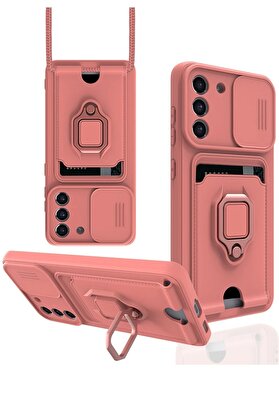 CepteToptan Samsung Galaxy S21 FE Kılıf Zuma Kartvizitli Yüzüklü Silikon - Pembe - DROPX3572-5810