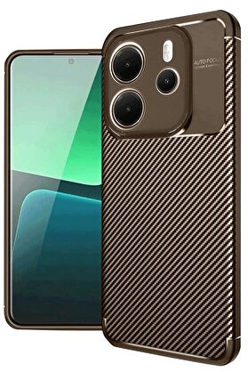 CepteToptan Xiaomi Redmi Note 14 4G Kılıf Auto Focus Karbon Kapak - Kahverengi - DROPX6435-8583