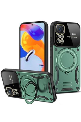 CepteToptan Xiaomi Redmi Note 12 Pro 4G Kılıf Joy Lens Standlı Kapak - Koyu Yeşil - DROPX6703-8081