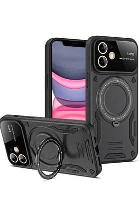 CepteToptan iPhone 11 Kılıf Joy Lens Standlı Kapak - Siyah - BRH025635-5342