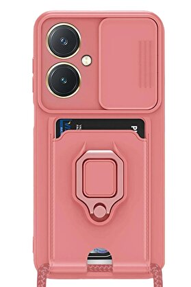 CepteToptan Vivo Y27 Kılıf Zuma Kartvizitli Yüzüklü Silikon - Pembe - DROPX9266-2755
